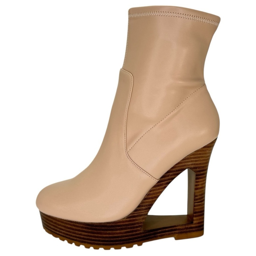 Aminah Ava Tan Faux Leather Heeled Womens Sock Booties Size 8M - Picture 3 of 16